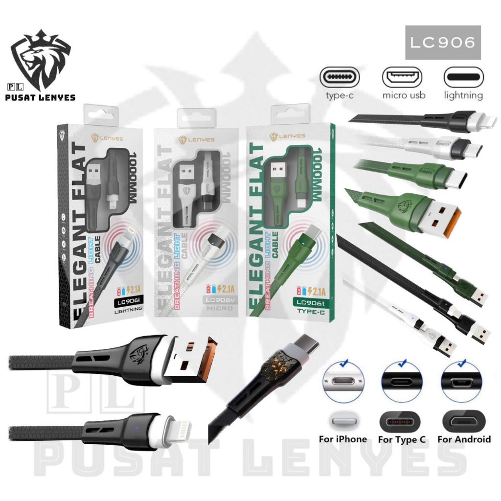 LC906 - Kabel Data LENYES LC-906 DATA KABEL Breathing Light Cable QC 3.0 Premium Edition  anti putus