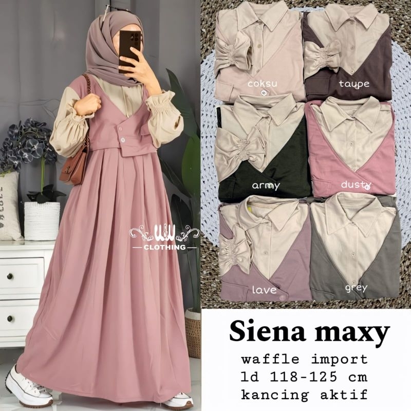 Siena Maxy Dress Jumbo XXL Ld115 Ld125 Bahan Waffle Import Melar Kancing Aktif