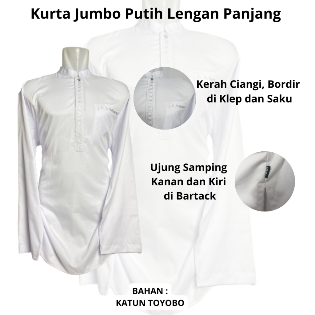 Koko Kurta Putih Thaqim Dewasa Lengan Panjang XXL XXL/Baju Koko Jumbo/Baju Koko Kurta Jumbo/ Koko Ku