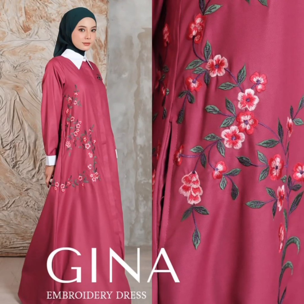 Gamis Muslim Dress Katun Silk Premium / Gamis Abaya Polos Bordir / Pakaian Muslim Wanita Kondangan G
