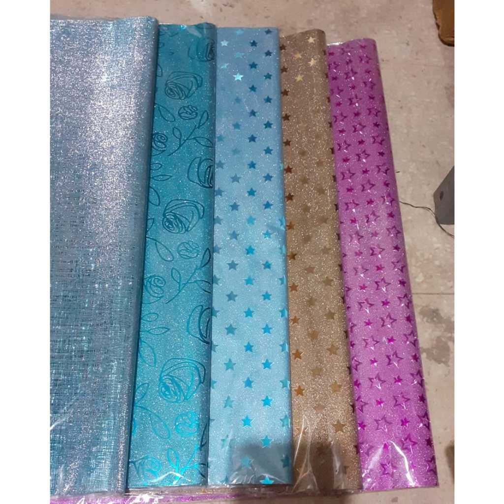 

Murah!! (5 Lembar) Kertas kado Glitter Plastik, bungkus kado ultah, sampul buku, kertas kado rainbow glossy