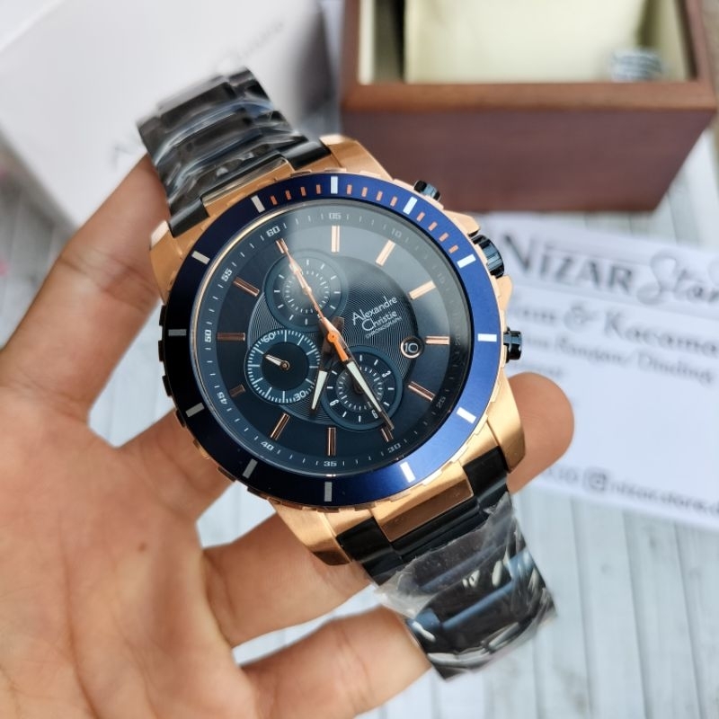 Alexandre Christie 6141MC Blue Rose gold | Jam pria | Jam Original | Jam Cowo