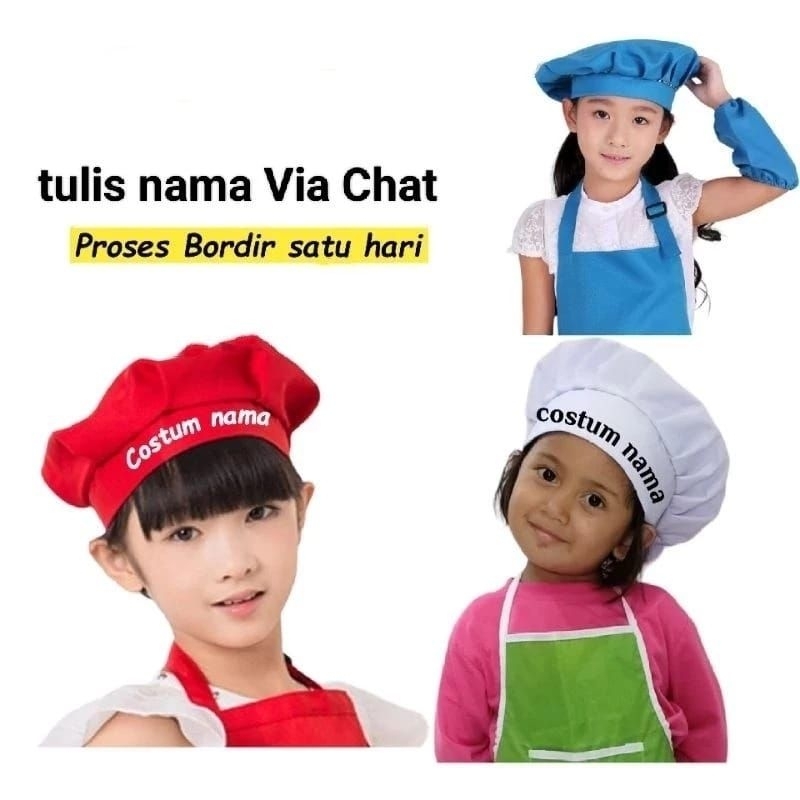 TOPI KOKI CHEF ANAK USIA 4-17 TAHUN FREE BORDIR NAMA