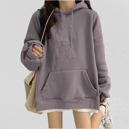 Sweater Wanita Korea Hello Brown CS Bahan Fleece LD 110 CM PB 65 CM Fit To XL Sweater Oversize Wanit