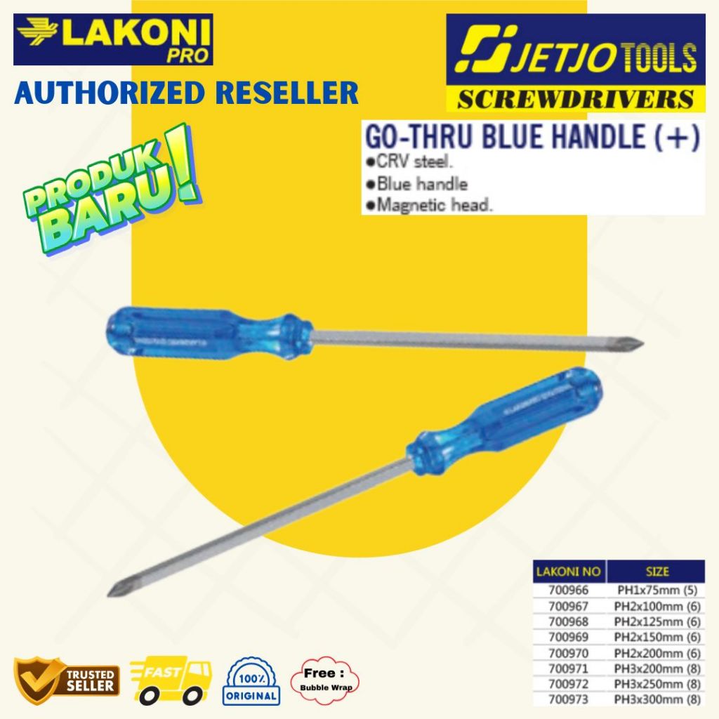 Jetjo Tools Lakoni Pro Obeng Tembus Go Thru-Blue Handle Berkualitas