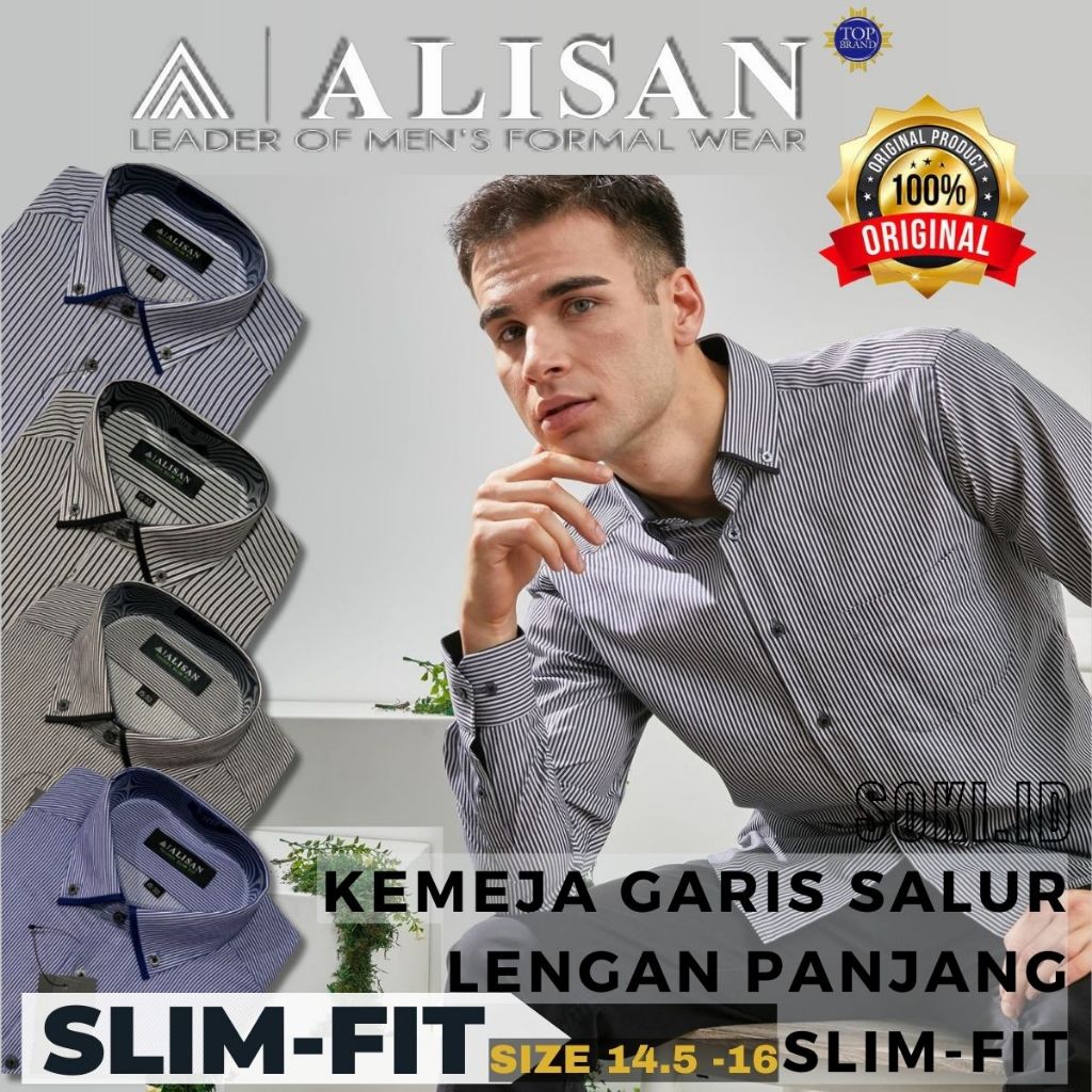 Alisan Kemeja Lengan Panjang Garis Salur Slimfit NEW