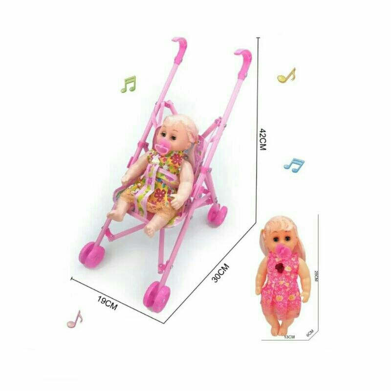 Mainan Anak Dorongan Stoler Baby + Boneka Nangis