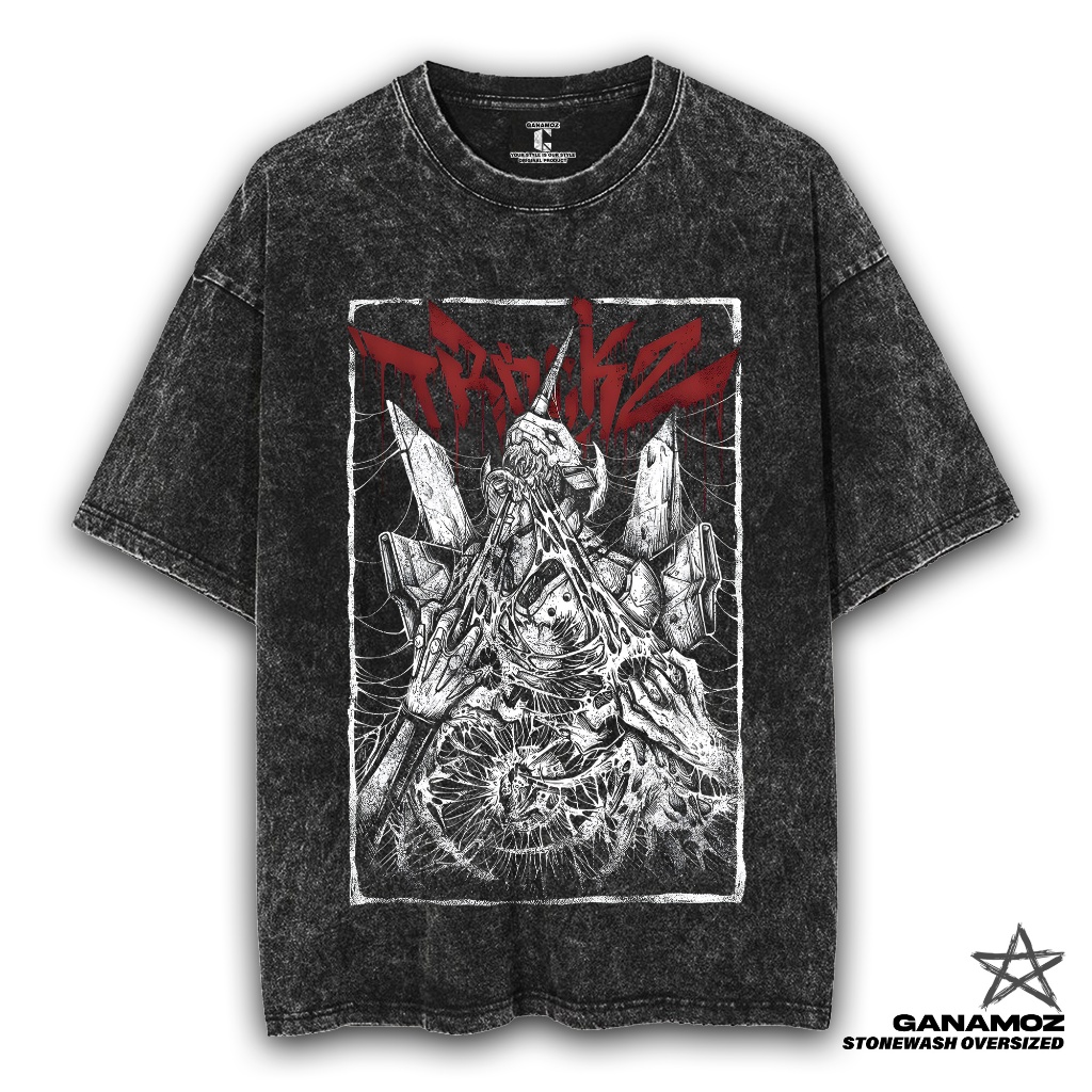 GANAMOZ Kaos Anime Evangelion TRACKZ Stone Wash Oversize Unisex T-shirt | Kaos Oversize Wanita | Kao