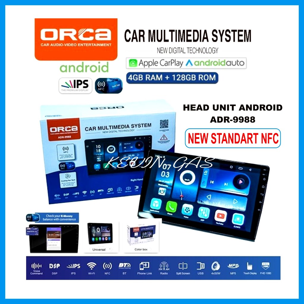 PROMO Headunit Android Orca ADR 9988 New Standard Series NFC 9 inch Ram 4/128 NFC - 9 Inch Terbaru N