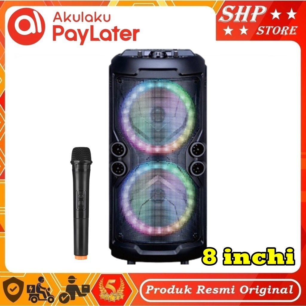 Speaker Portable Tanaka Pantrolley Diamond Wakanda 8 Inch Double + Mic Wireless