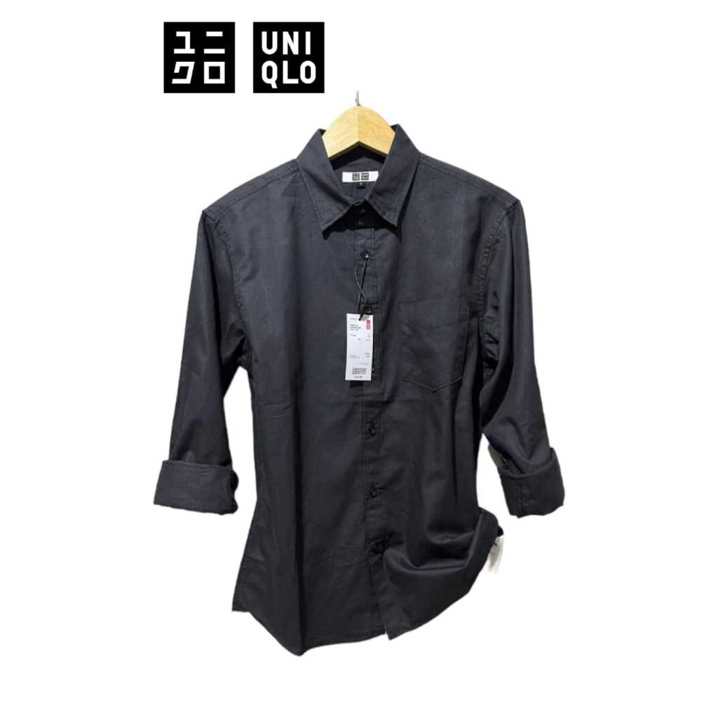 Kemeja Pria Hitam Basic Uniqlo Lengan Panjang Slimfit