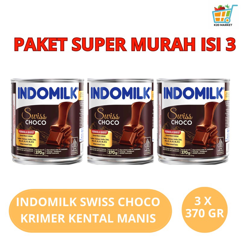 

Indomilk Swiss Choco Krimer Kental Manis Rasa Coklat isi 3 x 370 Gram