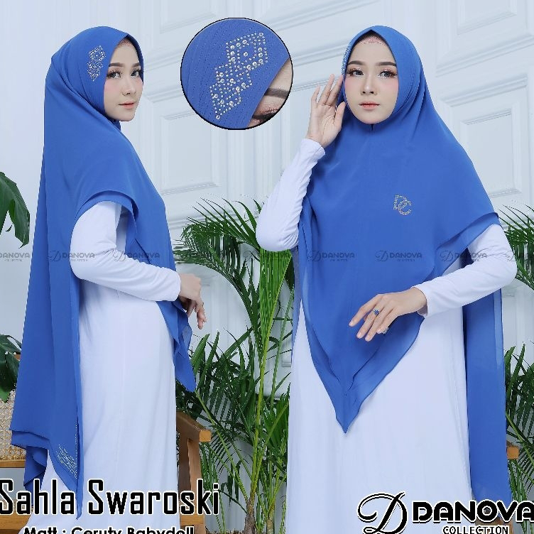 ➯⁂✯ Khimar Payet Swaroski Mewah Ceruty Syari Jumbo 2 Layer Sahla Terbaru By Danova collection