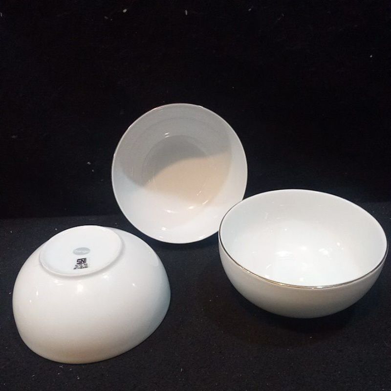 Mangkok Sango warna putih list gold diameter 14 cm