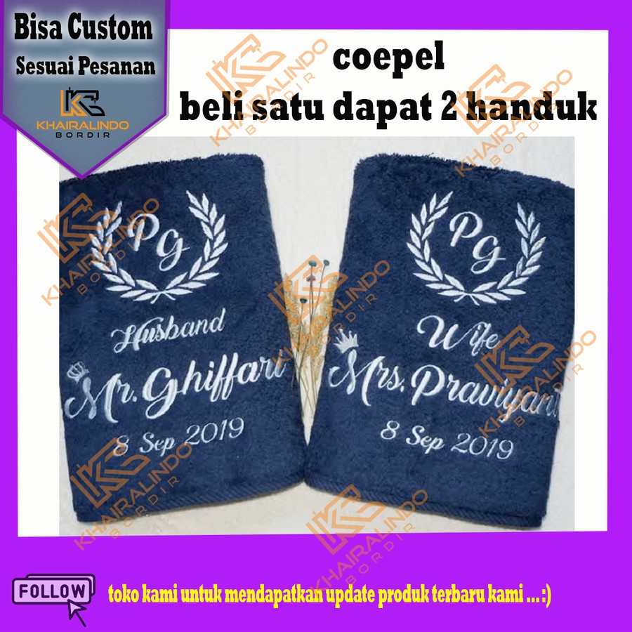 handuk pernikahan ultah bordir satu paket coepel custom