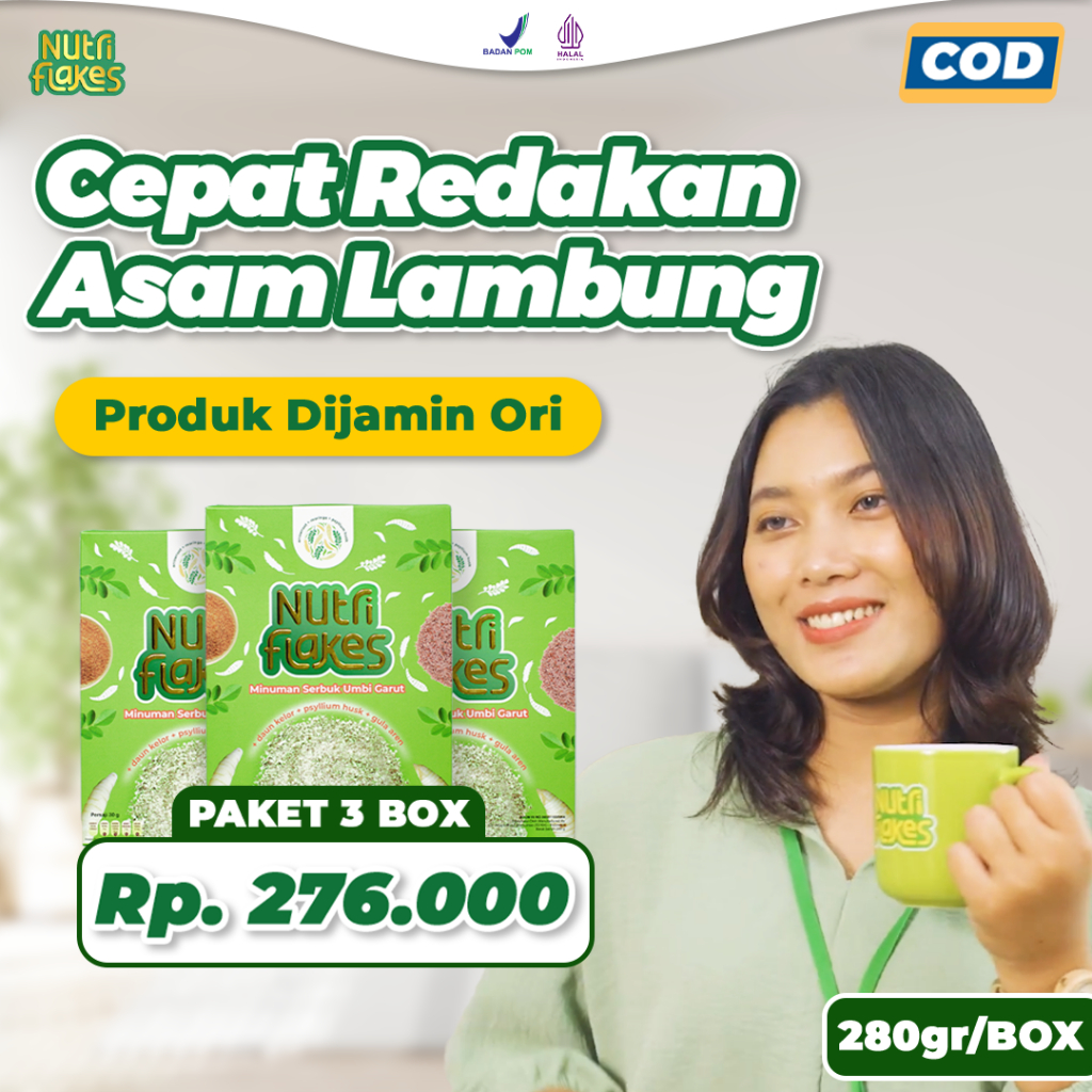 

Nutriflakes Paket 3 Box Bantu Atasi Asam Lambung & Atasi Sistem Pencernaan Kontrol Kolesterol