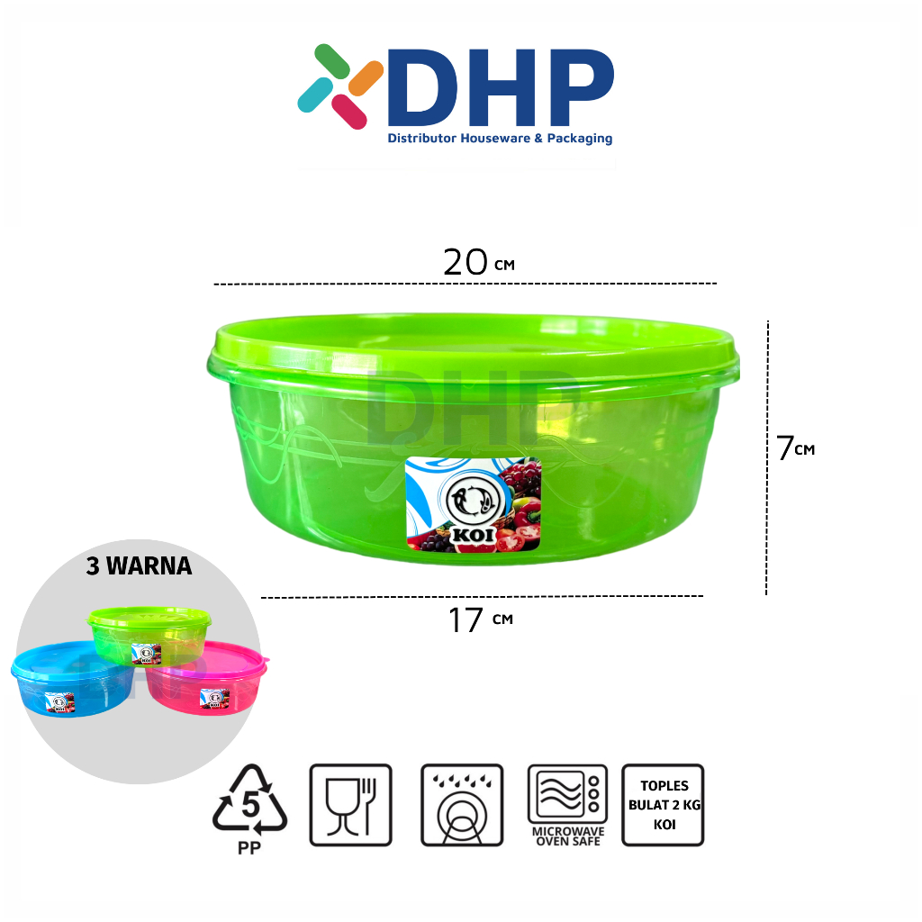 KOI Toples 2kg (D=20cm) Bulat Kue Kering Nastar Besar Plastik Wadah Penyimpanan Makanan