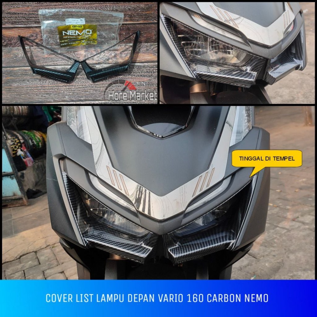 COVER TUTUP LIST MIKA LAMPU DEPAN VARIO 160 ABS CBS 2022 2023 CARBON NEMO ALIS