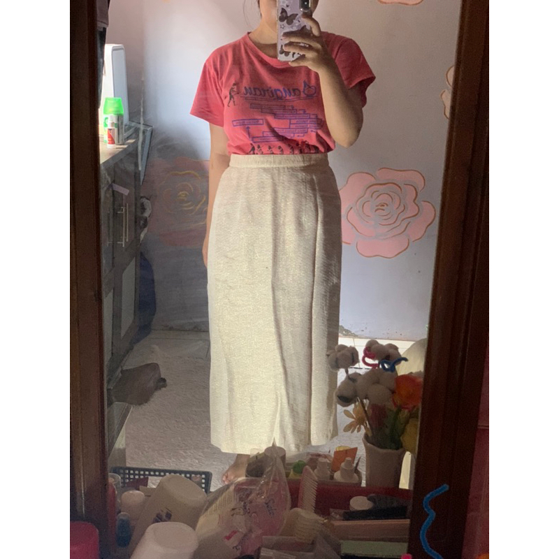 Rok Glitter Skirt Belekan Shimmer Cream Krem Preloved