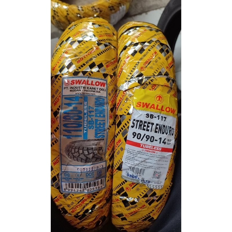 ( PAKET 2 BAN RING 14 ) SWALLOW STREET ENDURO 90/90-14 & 110/80-14 TUBLES SB 117 DUALPURPOSE FREE PE
