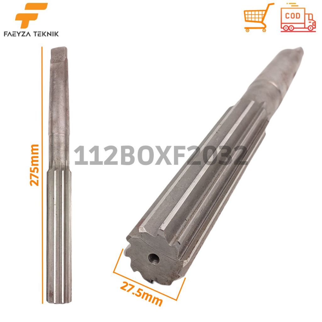 Reamer Mesin 27.5mm Panjang 275mm 10 Straight Flute Taper Shank MT3