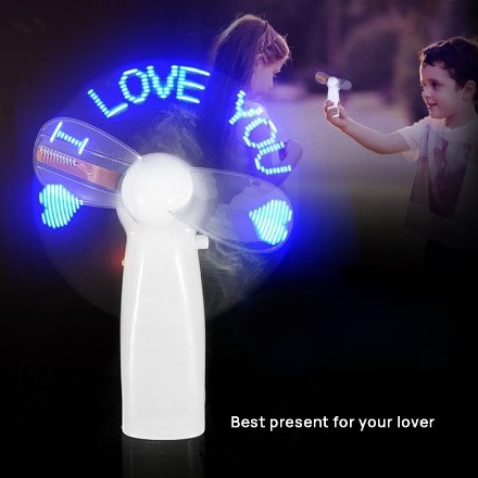 Kipas Angin Genggam Mini Portable Tenaga Baterai Dengan Lampu LED Tulisan I LOVE YOU