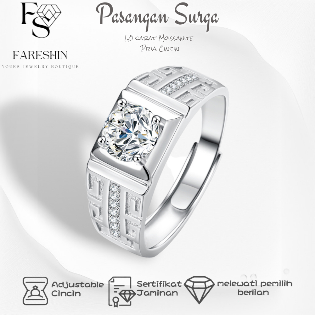 Fareshin Cincin Berlian Pria Moissanite GRA  Pasangan Surga Ring