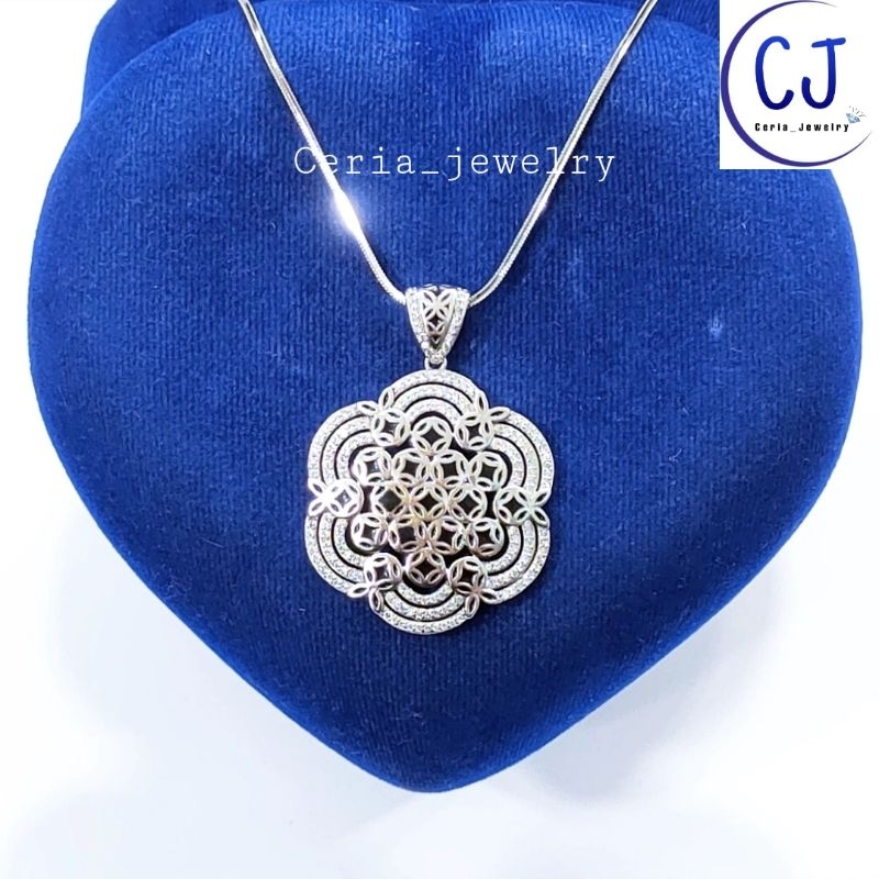 Kalung Perak Asli Silver 925 Lapis Emas Putih Rantai Cassandra Liontin Bunga