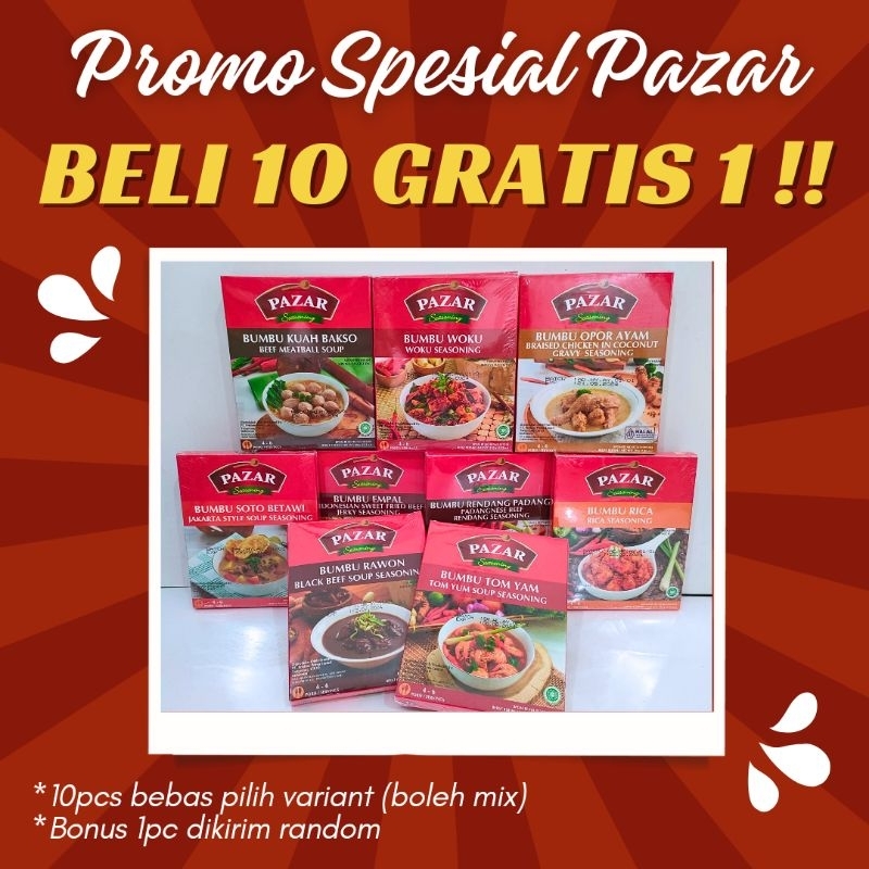 

PAZAR BUMBU INSTAN AYAM GORENG RENDANG RAWON TOMYAM TOMYUM OPOR WOKU RICA SOTO KALASAN BAKSO EMPAL