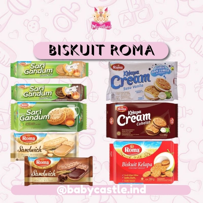 

[BABYCASTLE] Biskuit Roma Kelapa 300gr / Cream Vanilla 180gr / Cream Coklat 180gr / Sari Gandum 240gr / Sari Gandum Coklat 115gr / Sari Gandum Kacang 115gr / Sandwich Biscuit Chocolate Cokelat Coklat Bon Bon / Peanut Butter Krim Kacang 216gr