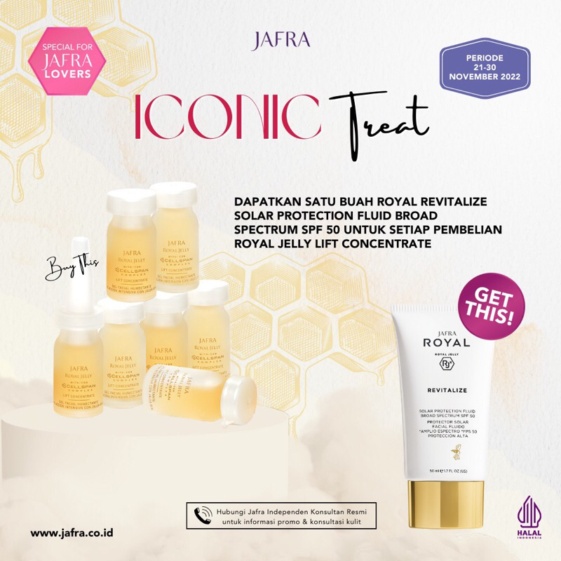 Gratis 1 pc Jafra Royal Revitalize Solar Protection Fluid Broad Spectrum SPF 50 Setiap pembelian 1 p