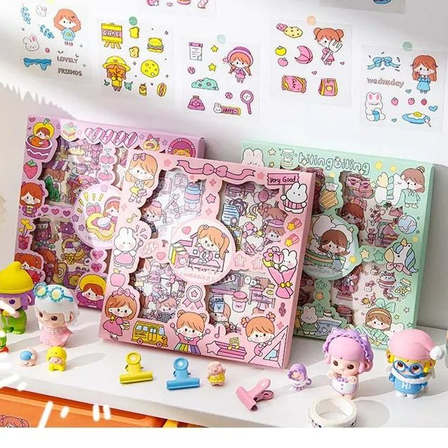 

ISI 100 Sheets Original Dengan Gift Box Stiker Momo Kartun Korean DIY Kreatif Anti Air Tanpa Potong