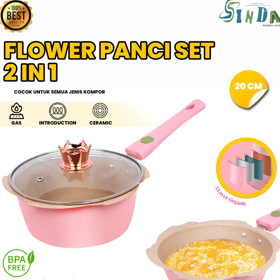 STAR Sinda Store Panci Mpasi Cookware Full Set - Peralatan Panci Bayi Warna Pink/Blue Granite Die Ca