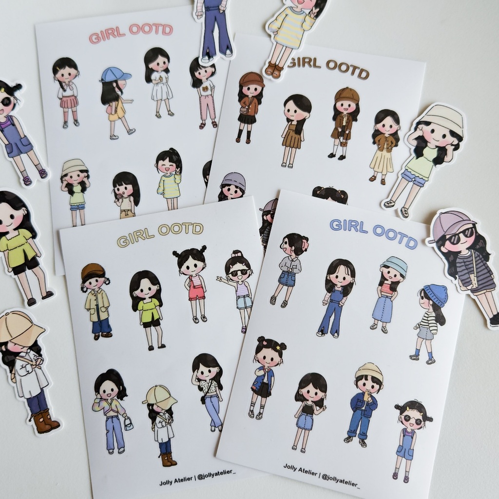 

Cute Girl OOTD waterproof Sticker Sheet | Journal Deco Sticker [jollyatelier]