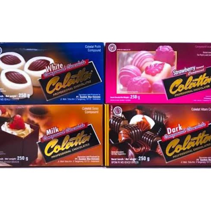 

CMZK8745 [KODE 77] Coklat Batangan Compound Collata Dark, White, Milk, Strawberry Chocolate 250gr