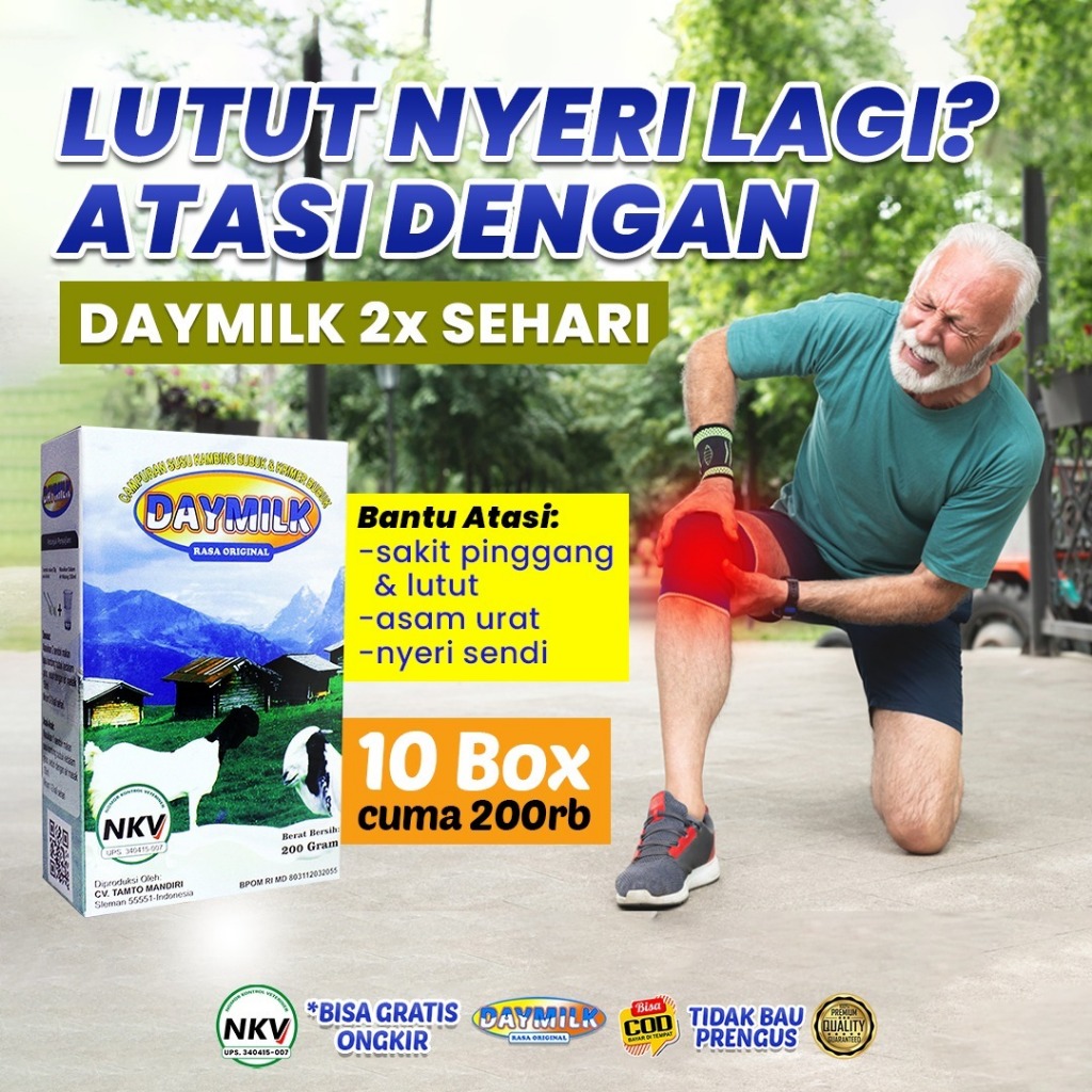 

[DAYMILK] Susu Kambing Kesehatan Tulang Sendi Keropos Dewasa & Daya Tahan Tubuh Lansia Tinggi Kalsium | Atasi Nyeri Sendi Sakit Lutut Dan Asam Urat | Susu Terapi Asam urat | Susu Nyeri Dada, Susu Asma | Nutrisi Tinggi Kalsium Untuk Tulang, Sendi, dan Otot