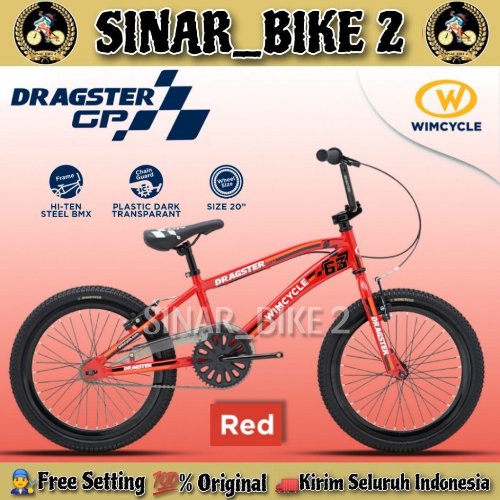 Sepeda Anak Laki BMX WIMCYCLE DRAGSTER GP Ukuran 20 Inch Usia 8-11 Tahun