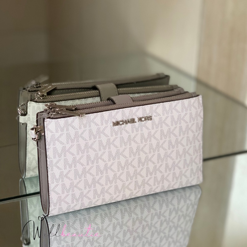 Dompet Michael Kors Jetset Travel Lg Dbl Zip Wrislet Bright White