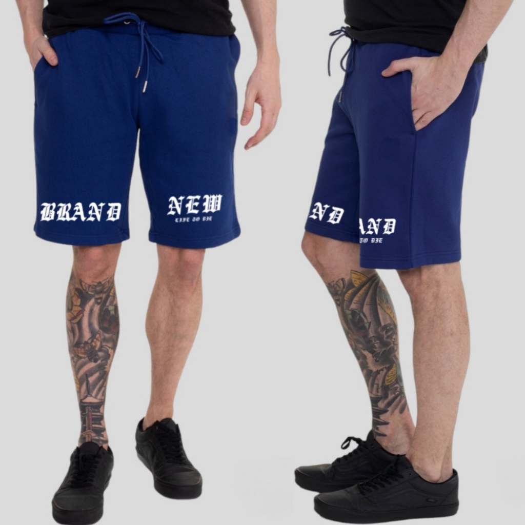 Celana Pendek Pria Boxer Boardshort Navy Distro Premium Bahan Katun Fleece Tebal Aplikasi Sablon