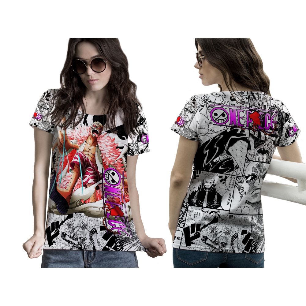 Baju Kaos Tshirt Jersey Retro Anime One Piece Doflamingo Wanita Custom