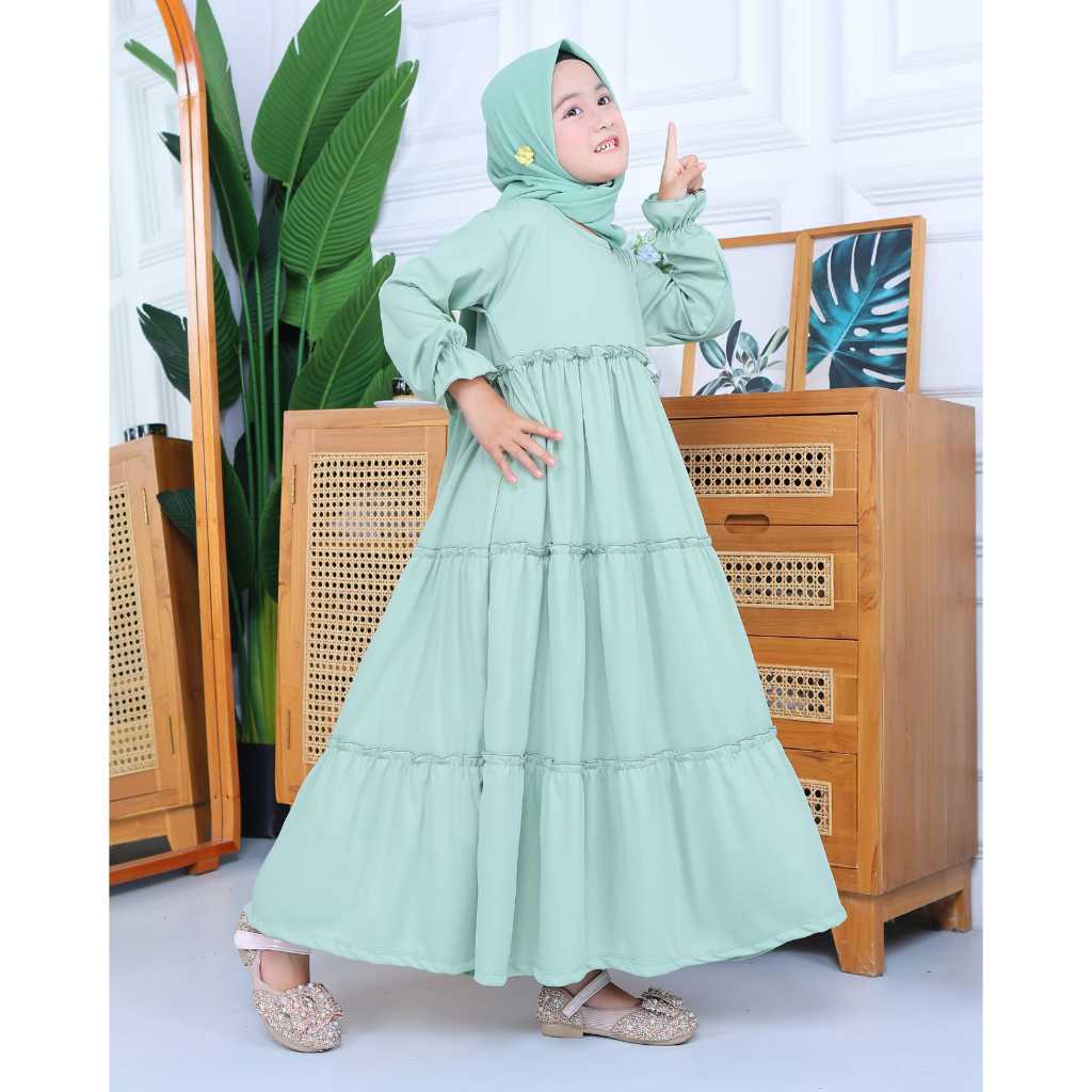 Gamis Aisyah - Sage - Gamis Anak Perempuan Gamis Anak Warna Hijau Sage Mint 1-12 Tahun Gamis Putih M