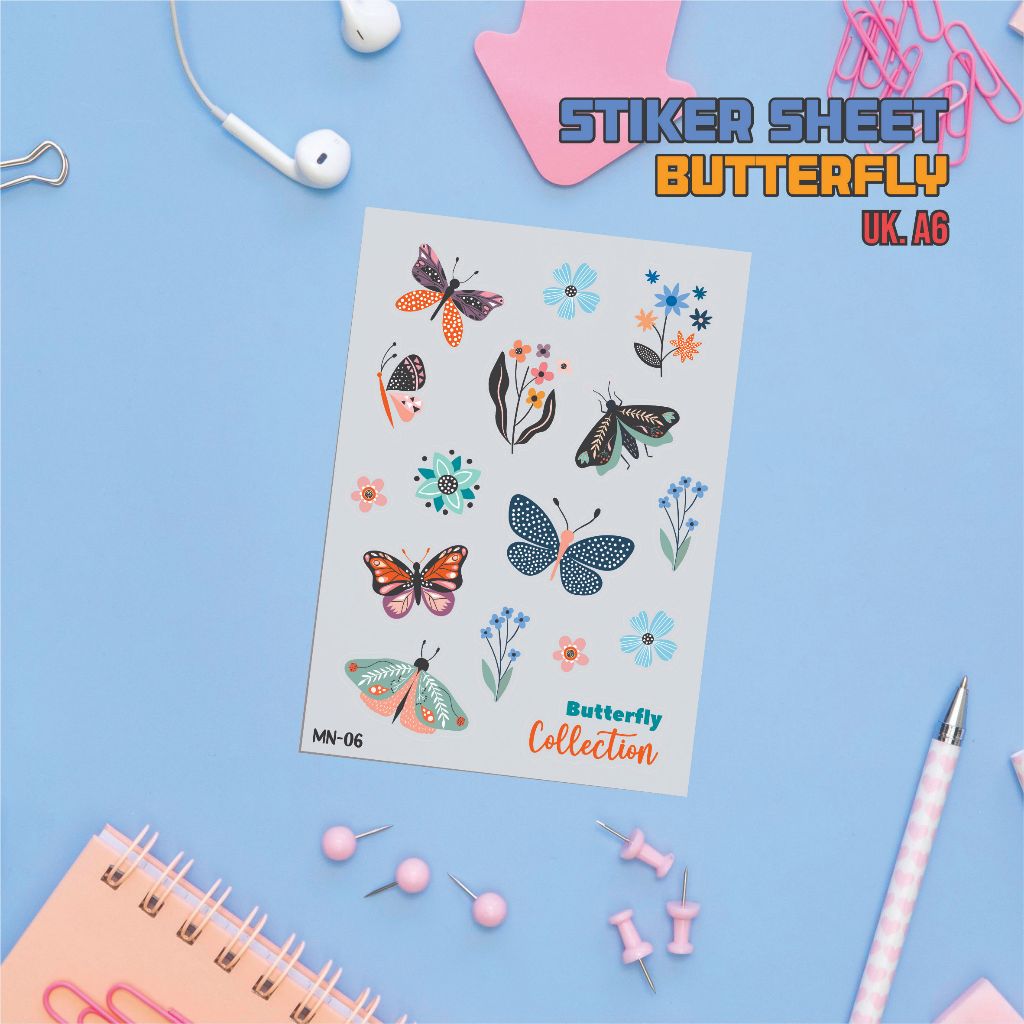 

BUTTERFLY Sticker Sheet A6 Stiker Transparan Stiker Deco Stiker Laptop