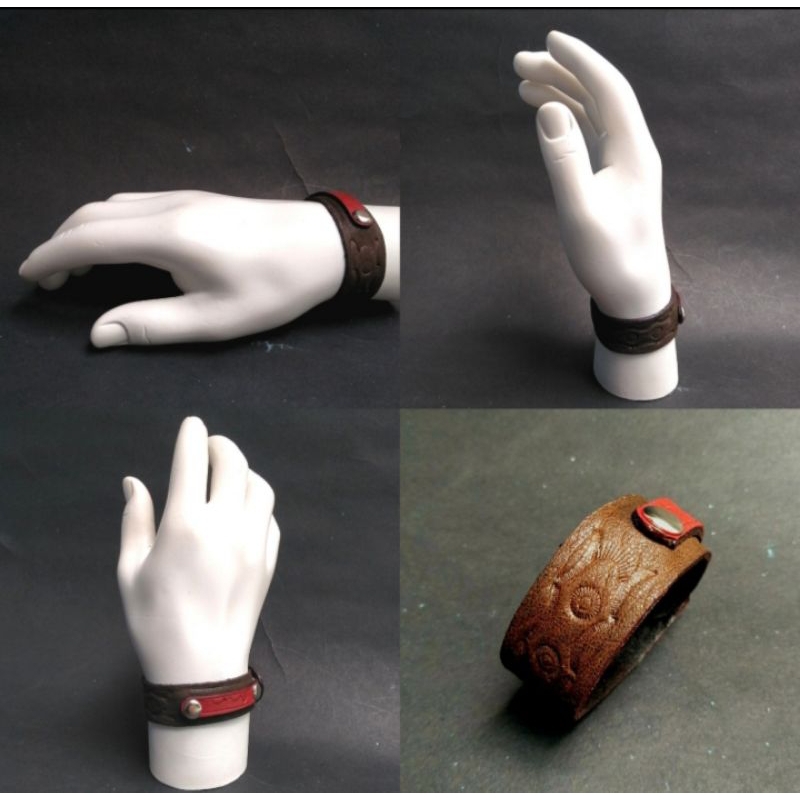 Gelang kulit asli coklat + merah satu kancing