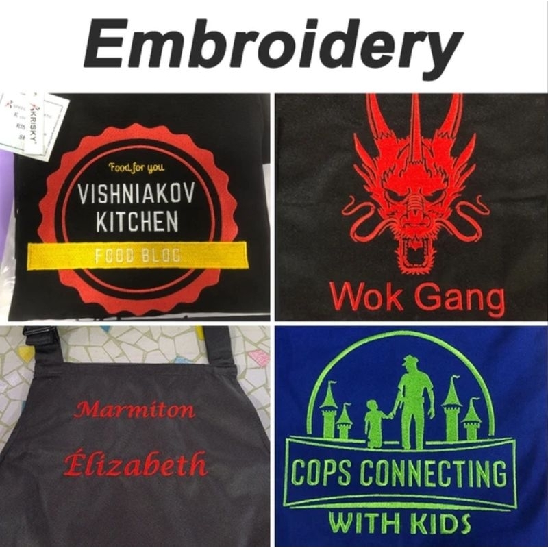 Custom logo dan bordir buat celemek