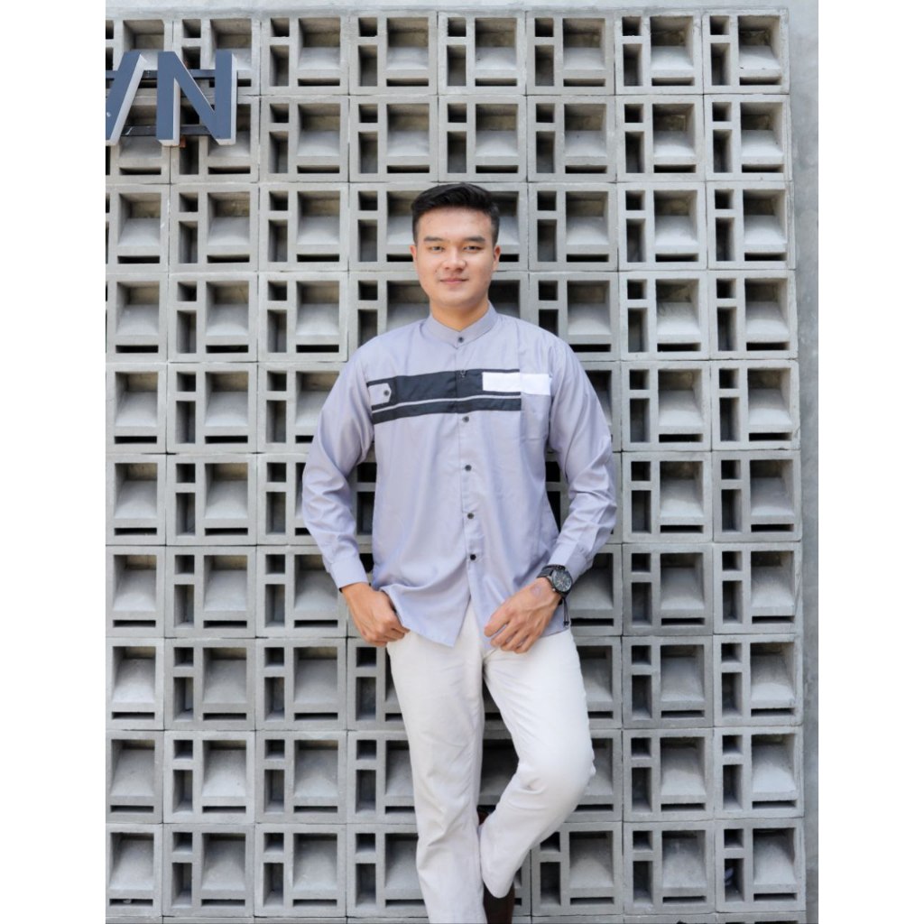 Baju Koko Seragam Hadroh Kemeja Pria Lengan Panjang Baju Muslim Pria Slimfit Terbaru