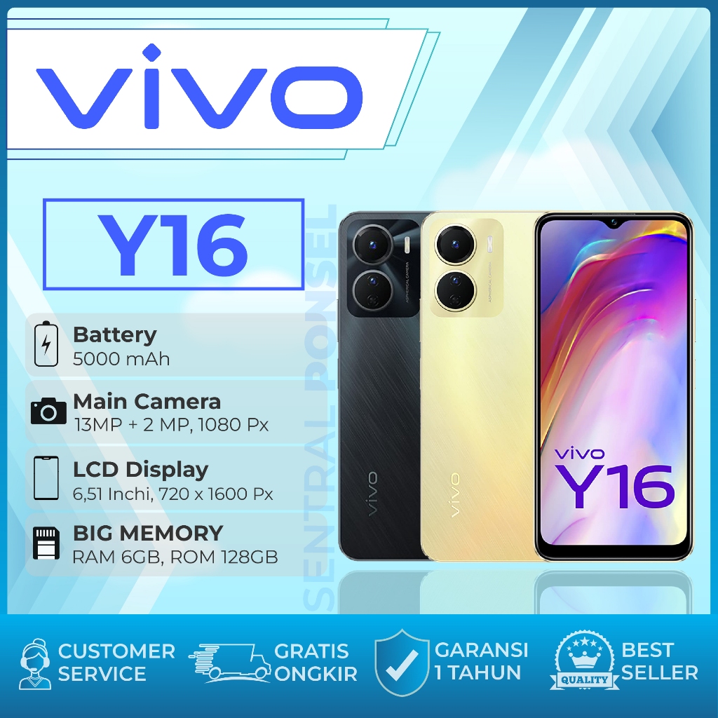 VIVO Y16 RAM 6/128GB BARU GARANSI SINYAL INTERNET BAGUS FULLSET LAYAR 6.51 INCH KAMERA 13MP FHD