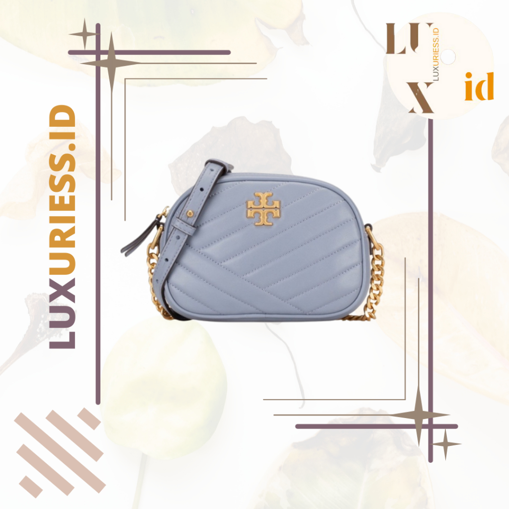 TORY BURCH KIRA CHEVRON CAMERA BAG BLUE