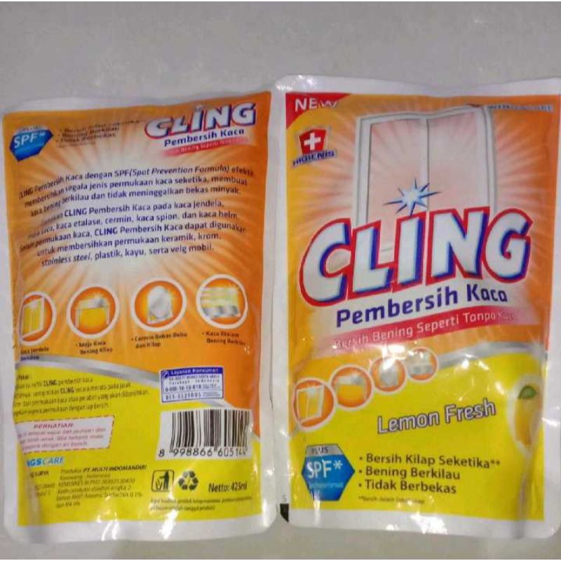 Cling Pembersih Kaca Lemon Fresh 425Ml, Cling Pembersih Kaca Ocean Fresh 425Ml