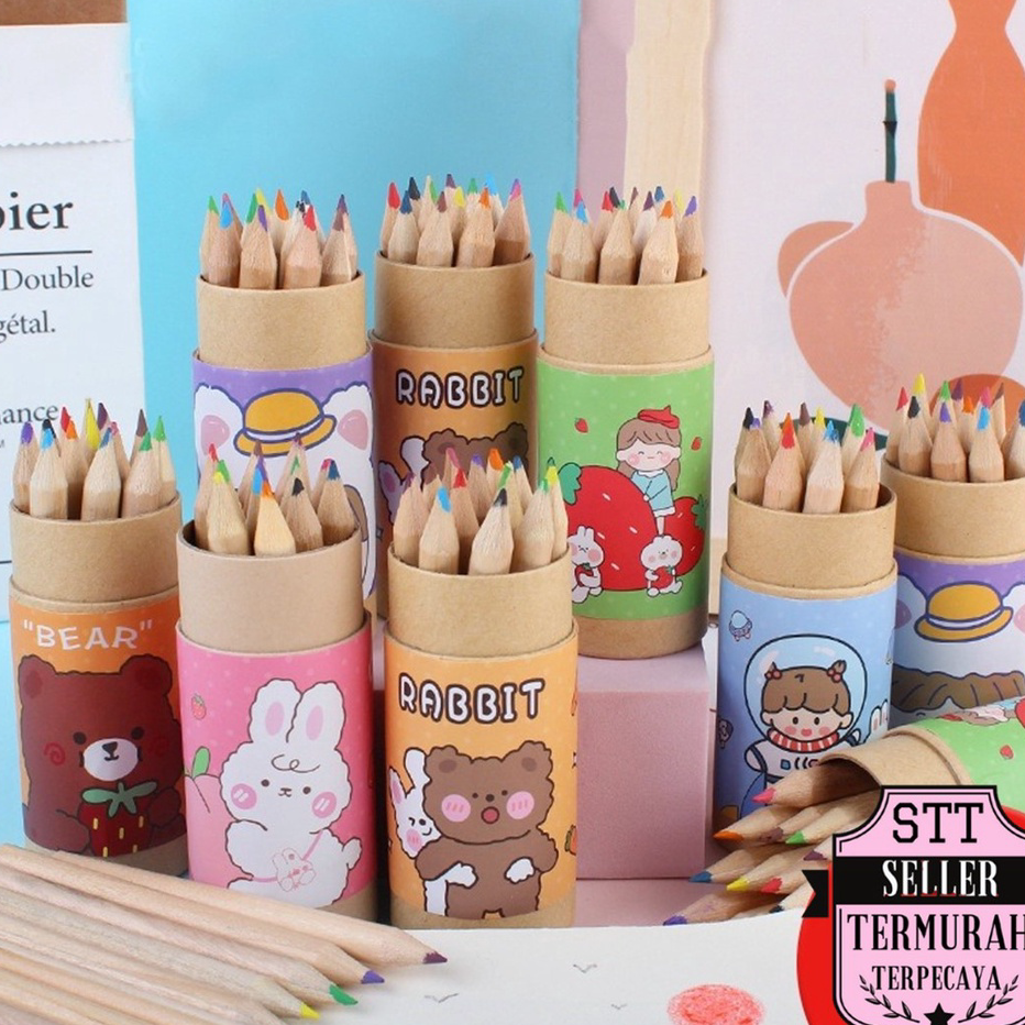 

Best STT Pensil Warna 12 IN 1 + Serutan Pensil Color Pencils Quality Pensil Warna Karakter Kemasan Tabung Murah