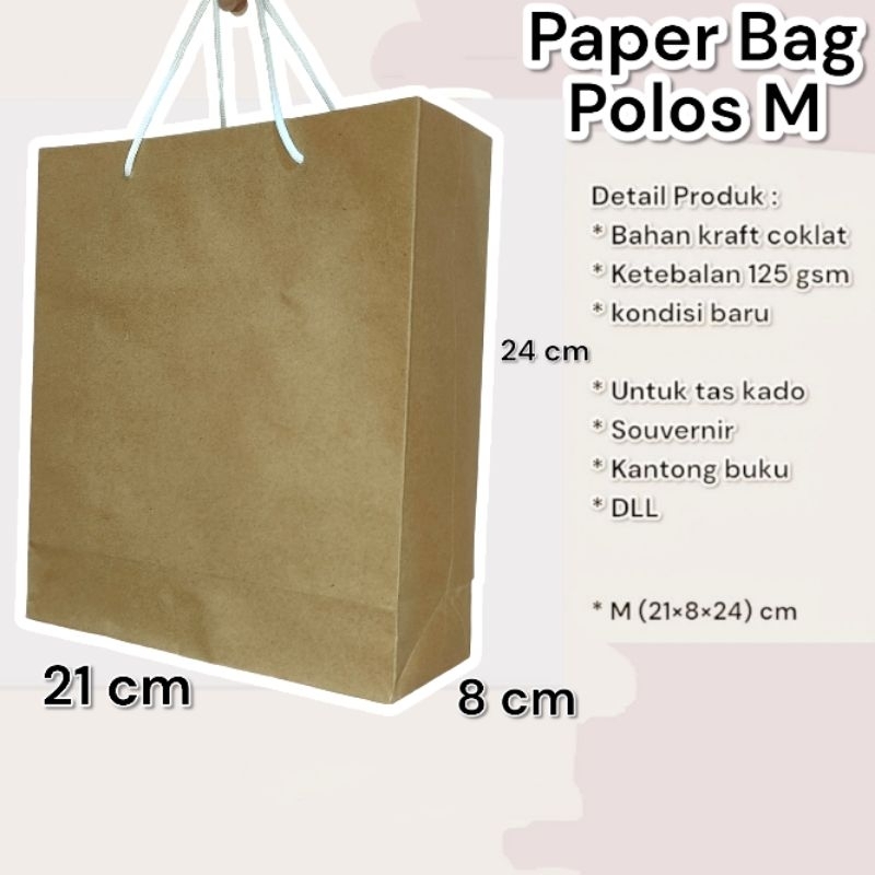 

Grosir/ecer Paper Bag Polos Cokelat Kecil M Ukuran 21×8×24 cm